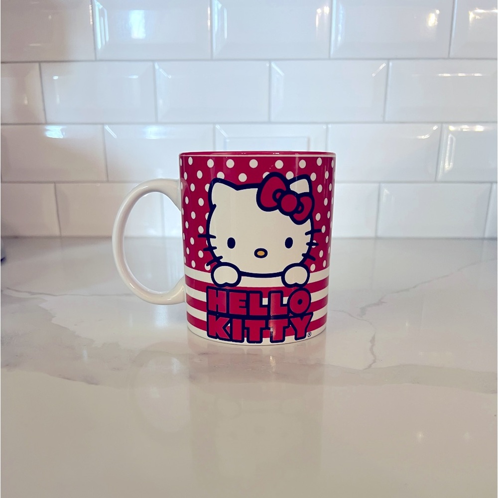 Cute red and white Hello Kitty mug.
